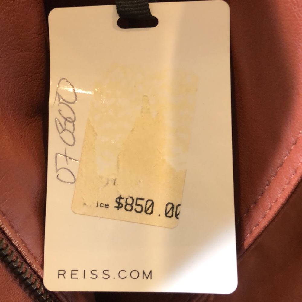 Reiss Cognac Brown Banksy Leather Biker Jacket - Picture 12 of 12